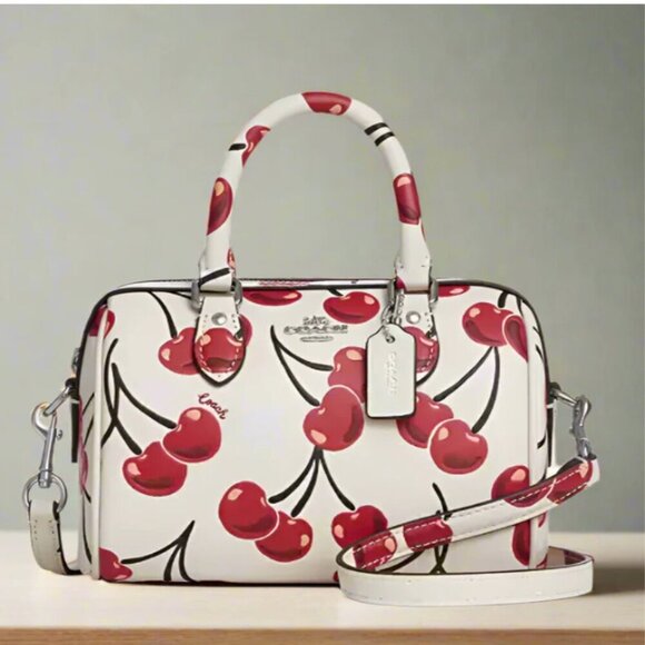 Coach Mini Rowan Crossbody Bag Cherry CY745 White Leather Small ORGPKG